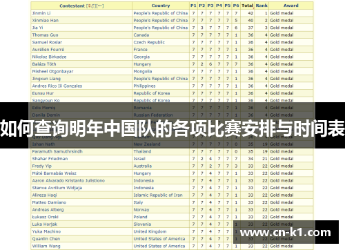 如何查询明年中国队的各项比赛安排与时间表 如何查询明年中国队的各项比赛安排与时间表